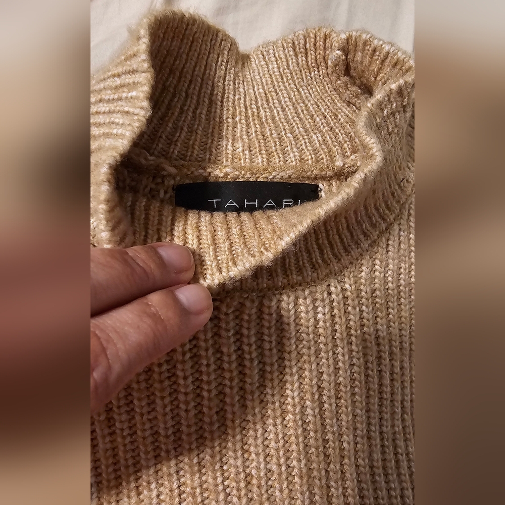 Tahari Mock White Shirt Layered Taupe Sweater Dress Taupe Size Extra Large NWOT - Picture 8 of 13